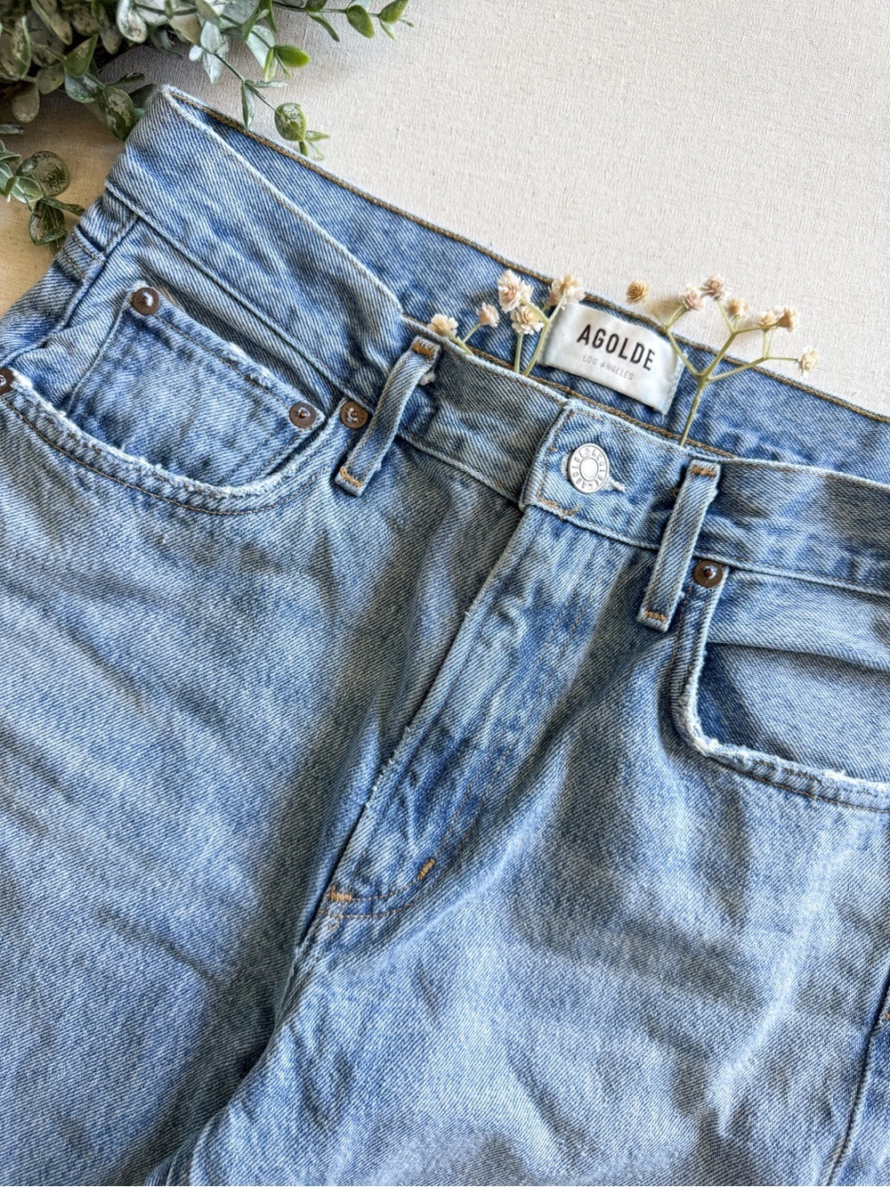 AGOLDE Cherie High Rise Straight Jeans Size 27 Light Wash Raw Hem